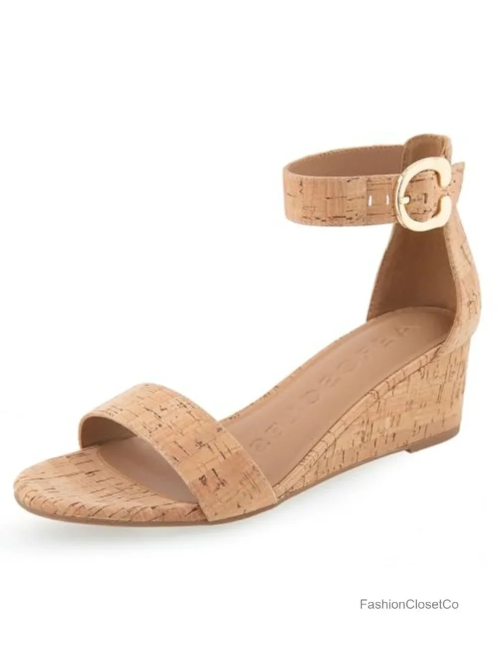 Ankle Strap Wedge Sandal Buckle Padded Insole Round Toe